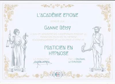 Certificat de formation en hypnose de Rémy Ganne, praticien certifié à Orléans
